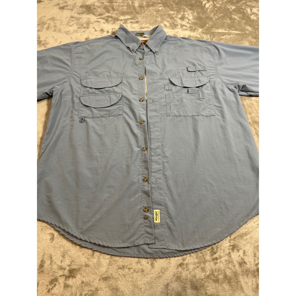 Wrangler Hero Outdoor Gear Mens Large Blue Nylon Fishing Utility Shirt‎ WOG00SB